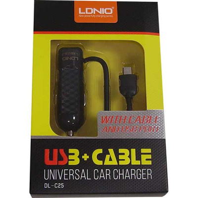 Адаптер прикуривателя + USB кабель/ разъем Android , черный карбон  LDNio DL-C25