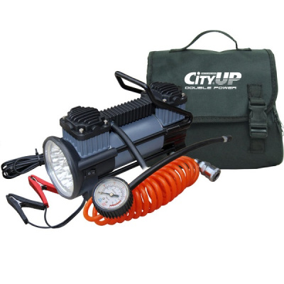 Компрессор метал корпус, 2-х цилиндровый,12V, 60 л/мин, крокодилы, LEDфонарь, AC-619 CityUp (1/4)