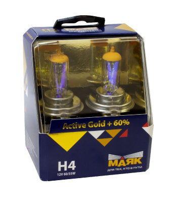 Лампа галогеновая H 4 12V 60/55W P43t Gold Active+60 (72420AG+60) 2 шт, к-т  Маяк (1/6) 
