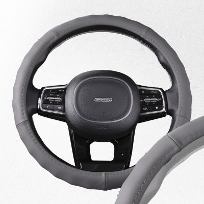 Оплетка кожа гладкая рельефная Real-2, M (37-39 см), Серая SKYWAY S01108004  (1/25)