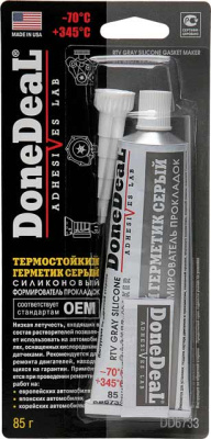 Герметик прокладка термостойкий силиконовый серый ОЕМ,  85 g. DONE DEAL  DD6733  (уп.12 шт.) 