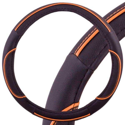 Оплетка экокожа комбинированная Combo-5, M (37-39 см), черная/оранжевая полоса SKYWAY S01102335