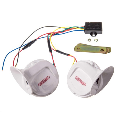 Сигнал электрический 12V Улитка D 90мм, 105 Db, белый, 18 мелодий(высокий+низкий), к-т SKYWAY 017
