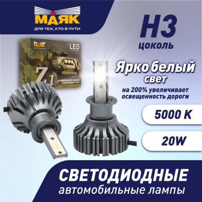 Лампа (LED аналог ксенона) H 3 9-30V 5000К 4000Lm PK22S WHITE (2шт), к-т, Mаяк (Z1/9-30/H3)