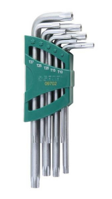 Ключи Г-образные TORX с внутренним отверстием ( 9 предметов) ТТ10-50, пенал, к-т  09702  SATA 