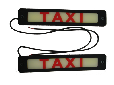 Знак TAXI 4*20мм диодный, керамика, на скотче, белый / красная надпись, 2 шт, к-т 