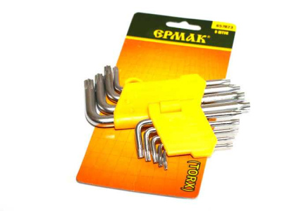 Ключи Г-образные TORX с внутренним отверстием (10 предметов) T 9-50, L50-125мм, к-т  ER15101T ЭВРИКА
