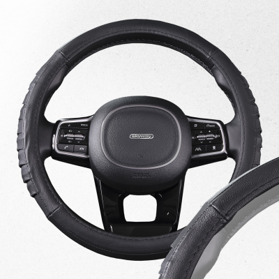 Оплетка кожа гладкая с рельефной вставкой Real-5, M (37-39 см), Черная SKYWAY S01108008  (1/25)