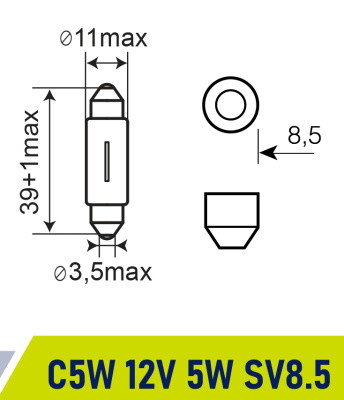 Лампа салонная 12V  5W SV8.5/8  39 мм Маяк ORIGINAL PRO OEM 01205С(39)/10 , шт.  (уп 10 шт)  