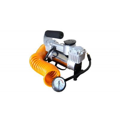 Компрессор ТАЙФУН 802SA, 12V, клеммы, 70л/мин, 2-х цилиндровый, манометр на витом шланге (1/4)