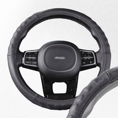 Оплетка кожа гладкая рельефная Real-3, M (37-39 см), Черная SKYWAY S01108005  (1/25)