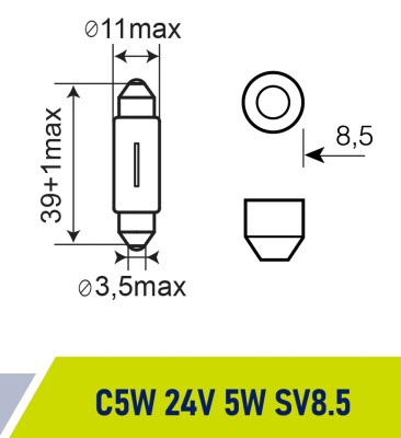 Лампа салонная 24V  5W SV8.5/8  39 мм Маяк ORIGINAL PRO OEM 02405С(39)/10 , шт.  (уп 10 шт)  