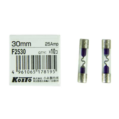 Предохранитель стеклянный 6*30мм, 25 А, шт.  KOITO (уп.10 шт.) F2530