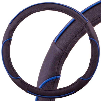 Оплетка экокожа комбинированная Combo-5, M (37-39 см), черная/синяя полоса SKYWAY S01102334