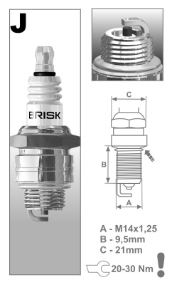 Свеча зажигания BRISK  JR19 (инд.уп) 4T GARDEN 3043 (ключ 21 мм)