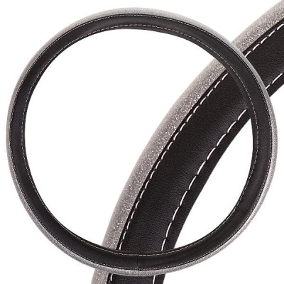 Оплетка экокожа комбинированная Luxury-7, М (37-39 см), Черная с серебром, шт.   SKYWAY S01102436