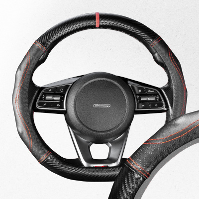 Оплетка экокожа/ ПВХ Drift-3 M (37-39 см) скошенный низ, Черно-Красная  S01102506  SKYWAY