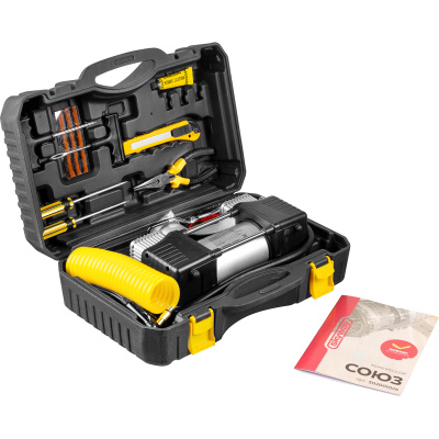 Компрессор метал корпус, 2-х цилиндров,12V, 60 л/мин, крокодилы, в кейсе СОЮЗ SKYWAY S02001026(1/6)