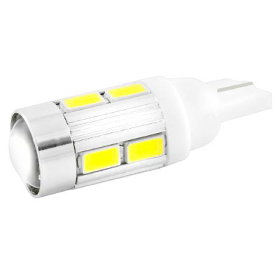 Светодиод T10 12V WHITE 10 SMD (5630) с линзой   SKYWAY S08201107, (к-т 2шт.)