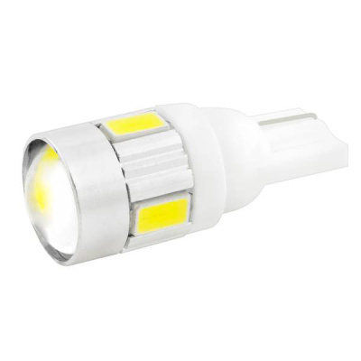 Светодиод T10 12V WHITE  6SMD (5630) с линзой SKYWAY S08201127, (к-т 2шт.)