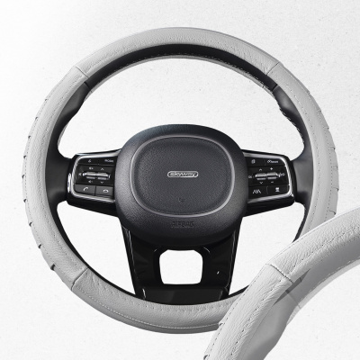 Оплетка кожа гладкая с рельефной вставкой Real-5, M (37-39 см), Серая SKYWAY S01108009  (1/25)