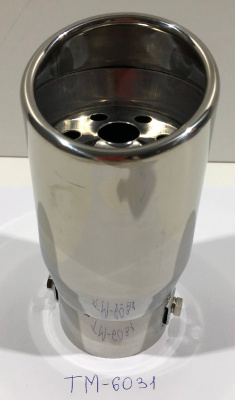 Насадка на глушитель d60D75 L150мм, округлый край, отверстия, косой выход, хром TM-6031