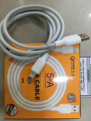 Кабель USB для зарядки iPhone, L 1 метр, 5A, белый,  A910   (1/10)
