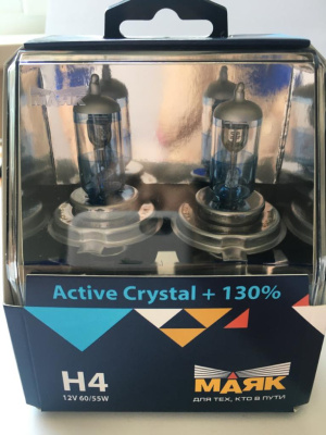 Лампа галогеновая H 4 12V 60/55W P43t Аctive Crystal+130 (72420AC+130) 2 шт, к-т  Маяк   (1/6)