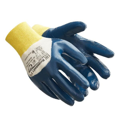 Перчатки х/б белые, обливка области ладони-нитрил темно-синий Нитролайт РЧ маслостойкие (уп.12 пар)