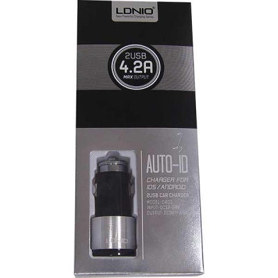 Адаптер прикуривателя + USB кабель / разъем iPhone / 2 USB, черный  C-403i