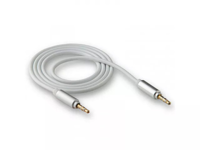 Кабель AUX (mini jack 3.5 mm) стальной штекер, плоский, 1м, белый, в пакете, WCA-245       