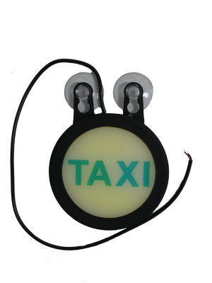 Знак TAXI D10 см диодный, керамика, на присосках, белый /зеленая надпись, шт