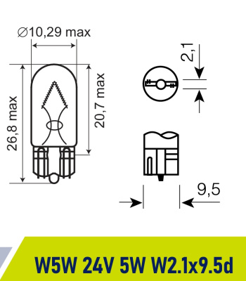 Лампа б/ц 24V  5W  W2.1*9.5d W5W Маяк ORIGINAL PRO OEM 02405Бц/10, шт.  (уп 10 шт)  