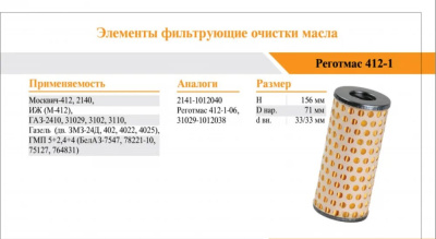 Фильтр масляный Волга дв.ЗМЗ 402, Москвич 412, 2140, ГАЗ / GB-117 (бумага) (уп 13 шт)