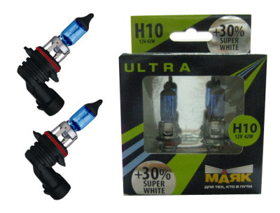 Лампа галогеновая H10 12V 42W PY20d Super White (82100SW+30) 2шт, к-т Маяк
