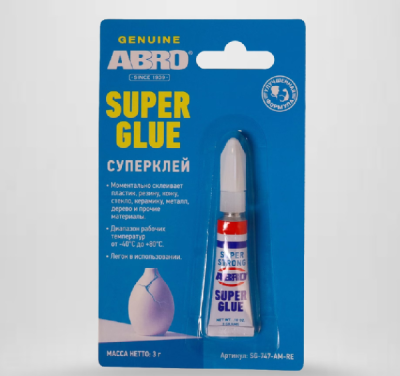 Супер-клей секундный, 3гр   SG-747-AM-RE,  ABRO       (уп.12 шт.)  