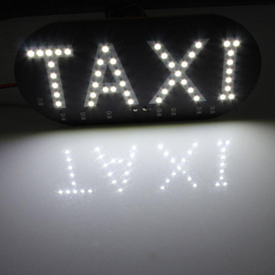 Знак-табло TAXI на стекло овал, 12/24V, выключатель, присоски, белый свет, к-т 