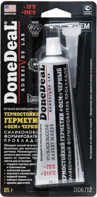 Герметик прокладка термостойкий силиконовый черный,  85 g. DONE DEAL  DD6712  (уп.12 шт.) 