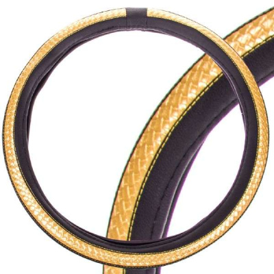 Оплетка экокожа с плетеной вставкой Luxury-1, L (39-41 см ) Черная /желтая  SKYWAY S01102376