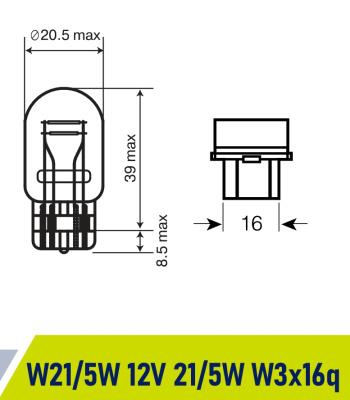 Лампа б/ц 12V 21W/ 5W  W3*16q  Маяк ORIGINAL PRO OEM 01215Бц/10, шт.  (уп 10 шт)  двухконтактная 