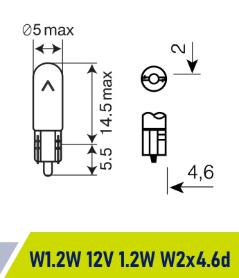 Лампа б/ц 12V  1.2W  W2*4,6d W1.2W Маяк ORIGINAL PRO OEM 01212Бц/10, шт.  (уп 10 шт)  