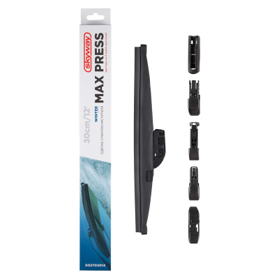 Щетка стеклоочистителя зимняя MAX PRESS 30 см (12") 6 адаптеров, SKYWAY 3014 (1/50)