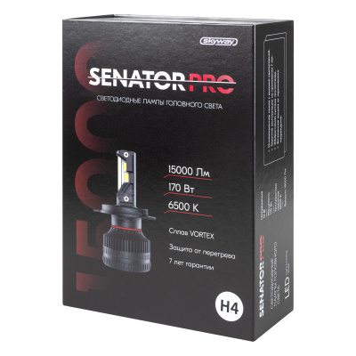 Лампа (LED аналог ксенона) H 4 12V 170W 6500K 15000Lm P43t SENATOR PRO (2 шт), к-т  SKYWAY S08201668