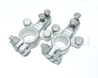 Клемма АКБ латунное покрытие, крепление-обжим провода, луженая гнутая, к-т  Евро 