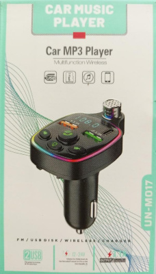 FM Модулятор-bluethooth, 12-24V, 2USB 3.1/1A, HandsFree, LED дисплей, UN-M017