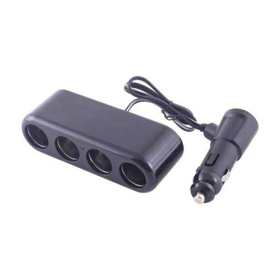 Адаптер прикуривателя 4 гнезда + USB*1A , предохранитель 10А,Черный SKYWAY S02301015