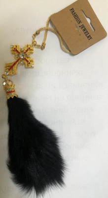 Подвеска салонная ХВОСТ (норка) Черная, Крест/стразы, золото, шт.    556-BK