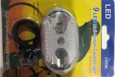 Фонарь вело задний светодиодный 9LED белый  J-RT08