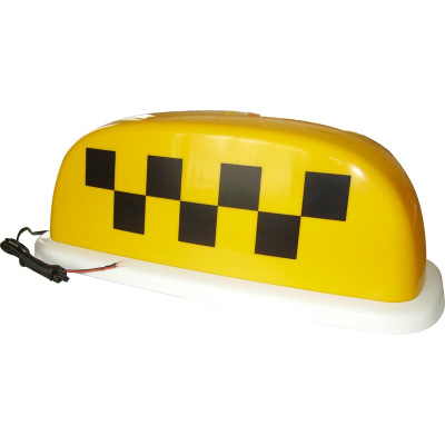 Знак TAXI на крышу магнитный с подсветкой 12V, желтый, рисунок шашки (TX-SM-Y)  Россия (уп.15 шт)