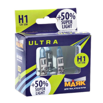 Лампа галогеновая H 1 12V 55W P14,5s Super Light+ 50% (82120SL+50) 2 шт, к-т   Маяк 